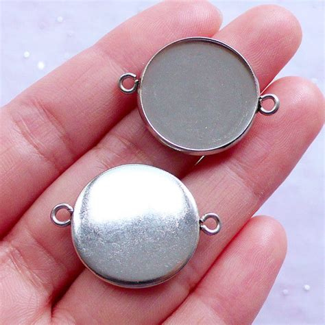 20mm Cameo Base Stainless Steel Circle Bezel Cup Links Silver Beze