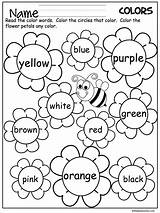 Color Worksheets Worksheet Colors Kindergarten Preschool Coloring Words Flower Sheets Activities Learning Activity Spring Choose Board Fun Learn Number sketch template
