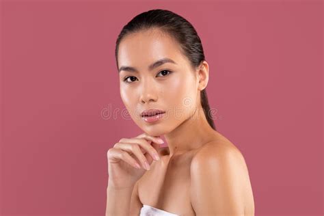 topless asian girl is sitting on the table stock image image of body