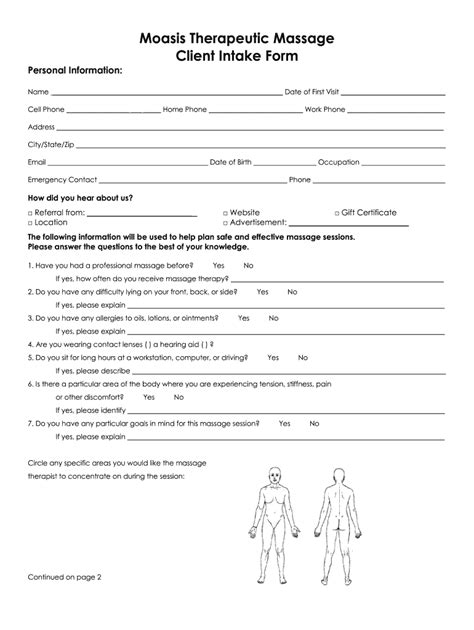 pdf printable massage intake form printable forms free online