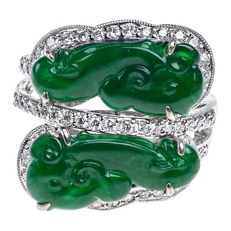 imperial green jadeite jade ruyi diamond ring certified untreated
