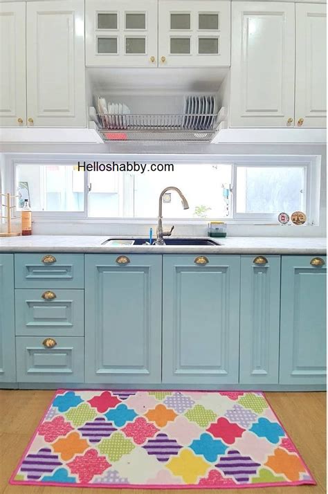 gambar model kitchen set minimalis warna biru terbaru helloshabby