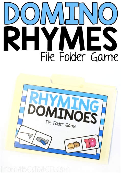 domino rhymes file folder game  abcs  acts file folder games preschool folder games