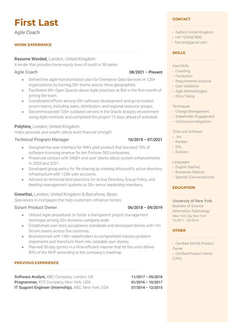 agile coach resume    resume worded