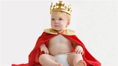cute baby boy  wearing golden crown  head wearing red king cape hd