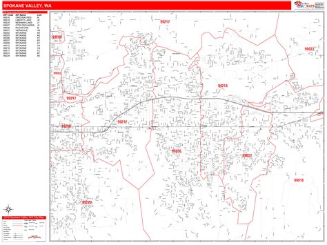 Spokane Valley Washington Zip Code Wall Map Red Line Style By