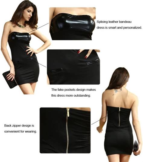 women cocktail black leather boob tube dress online