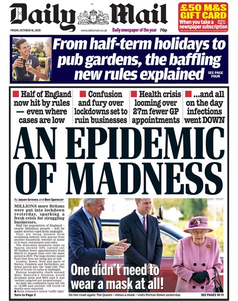 daily mail front page 16th of october 2020 tomorrow s papers today