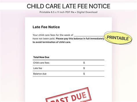 printable child care late fee notice printable daycare form