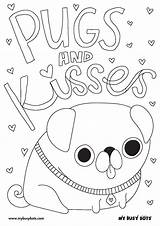 Colouring Pugs Sheet Valentine Kisses Printable Activity Valentines Printables sketch template