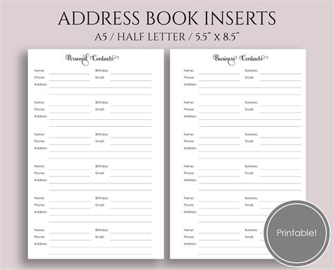 address book pages  print