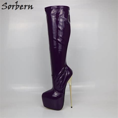 buy sorbern purple knee high boots for women 22cm gold