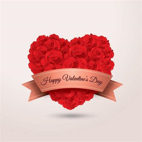 Heart Shaped Red Rose Flowers And Banner With Happy