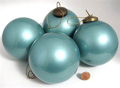 pottery barn pearlized aqua blue christmas tree ornaments  large glass