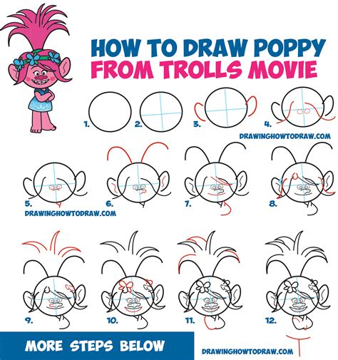 draw poppy   dreamworks trolls  easy step  step