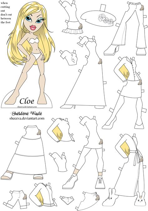 cloe paper doll  bratz  set  clothes  cut  color