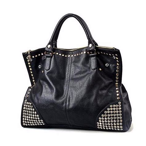 designer black women shoulder handbag bag messenger satchel rivet
