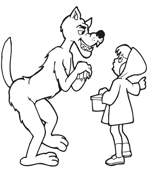 red riding hood coloring page meeting wolf