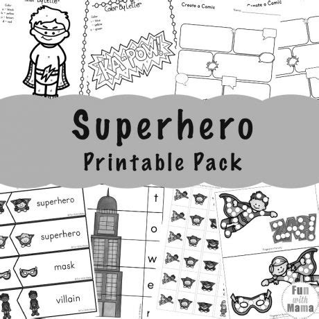superhero printables black  white pack fun  mama shop
