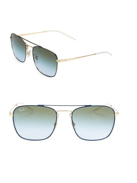 ray ban 55mm round aviator sunglasses in blue gold blue for men lyst