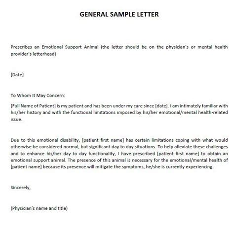 emotional support dog letter  doctor sample