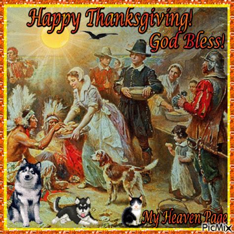Pilgrims Feeding Natives Happy Thanksgiving God Bless Pictures