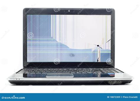 laptop cracked lcd screen royalty  stock images image