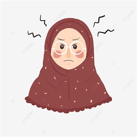 Gambar Wanita Muslim Yang Manis Dengan Ilustrasi Emoji Wajah Marah