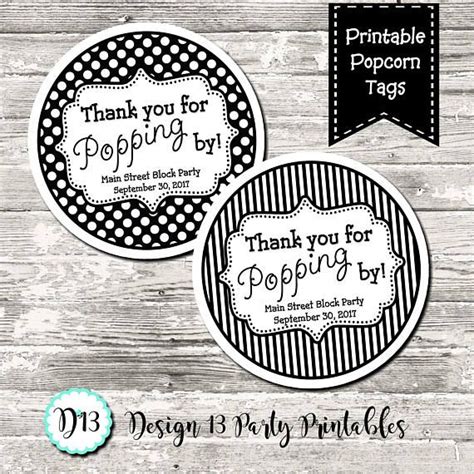 popping  popcorn label favor tags circle tags popcorn