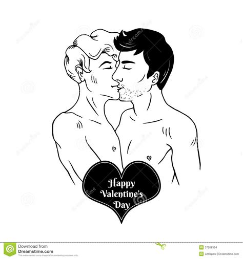 Happy Valentine S Day Card With Two Gay Men Kissing Stock