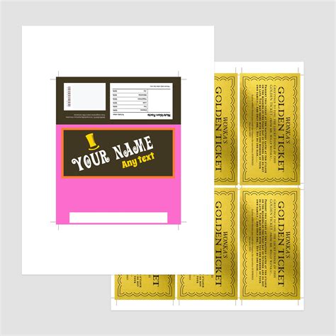 wonka bar wrapper  ticket templates customizable willy etsy