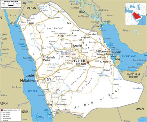 detailed clear large road map  saudi arabia ezilon maps