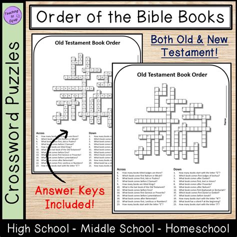 crossword puzzle books   bible order activity   teachers
