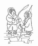 Fishing Coloring Eskimo Pages Winter Sheets Fish Ice Eskimos Kids Printable Color Pole Clipart Preschool North Esquimales Cliparts Colouring Print sketch template