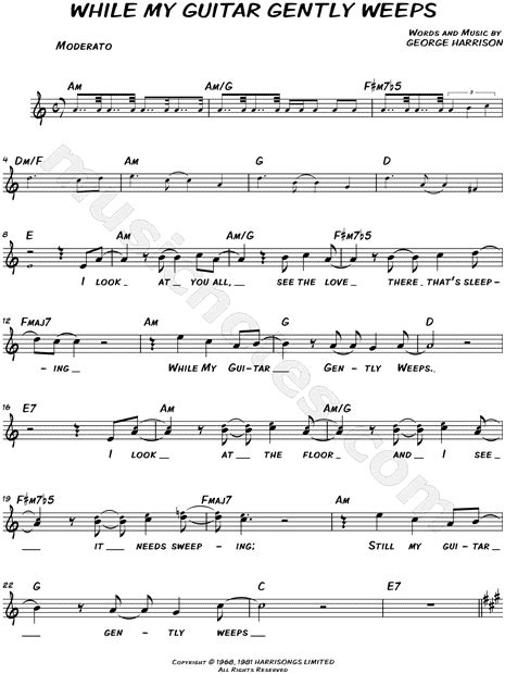 the beatles while my guitar gently weeps sheet music leadsheet in a minor download and print
