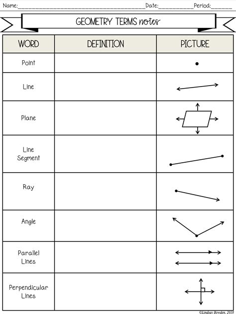 geometry terms notes  worksheets lindsay bowden