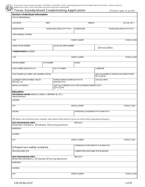 texas credentialing application  form formspal