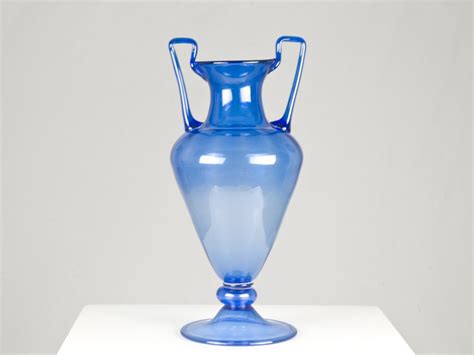Large Vintage Italian Blue Murano Glass Vase For Sale At