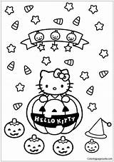 Kitty Hello Pages Halloween Coloring Color Online sketch template