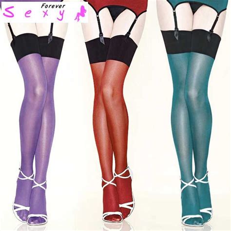 Women S Multi Color Oil Shine Shiny Thigh High Stockings Sexy Ladies