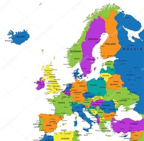 Mapa Político Colorido Da Europa — Vetor De Stock
