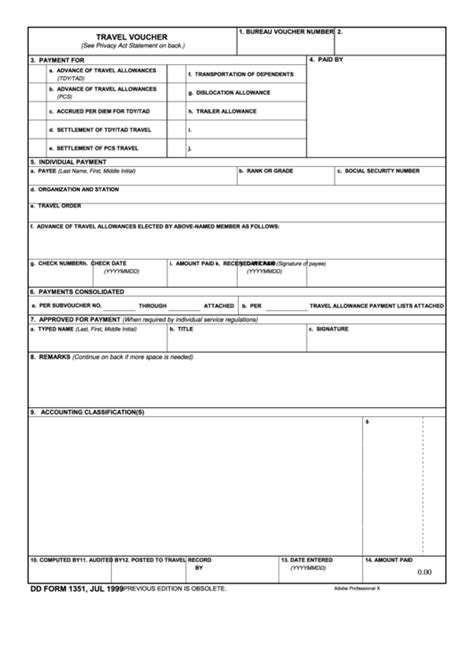fillable dd form 1351 travel voucher printable pdf download free nude