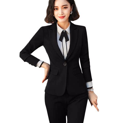 piece sets black pant suits  formal office lady uniform designs women elegant work wear