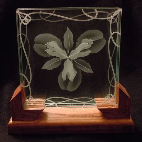 custom made 3d layered decorative art display iris flower etched