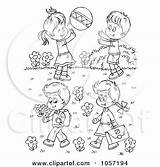 Playing Coloring Children Outside Outline Clipart Clip Royalty Bannykh Alex Printable Illustration Toss Illustrations Poster Print Rf Clipground Preview Clipartof sketch template