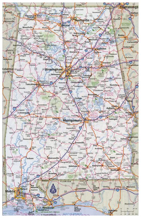 large detailed road map  alabama   cities vidianicom maps   countries