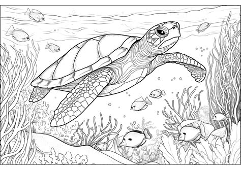 sea turtle  seaweed  fish turtles tortoises adult coloring pages