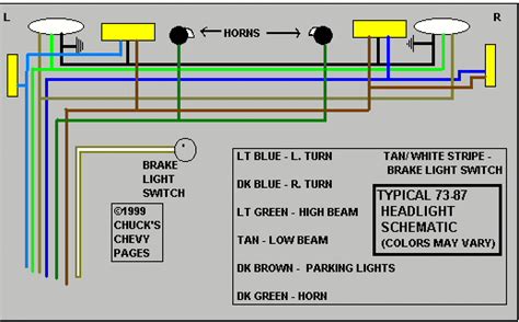 headlight  tail light wiring schematic diagram typical   chevrolet truck chevy
