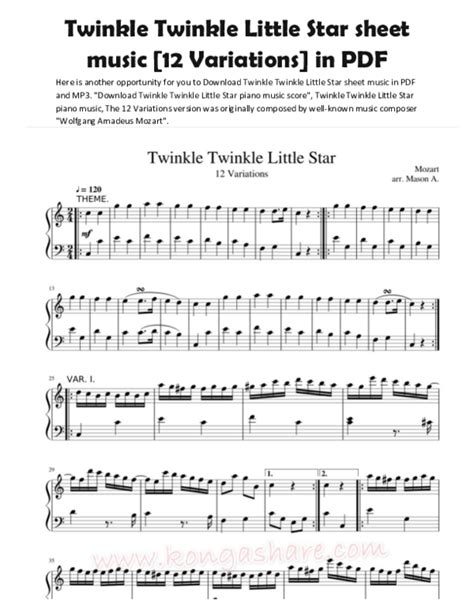 Pdf Twinkle Twinkle Little Star Sheet Music [12 Variations] In Pdf