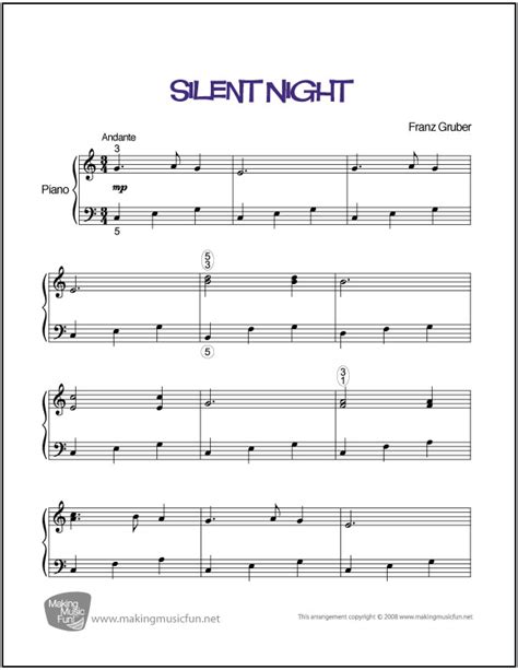 silent night gruber easy piano sheet  digital print
